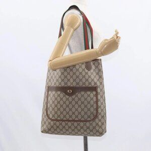 GUCCI GG Supreme Web Sherry Line Tote Bag PVC Beige Gold 89 02 003 Auth 151453